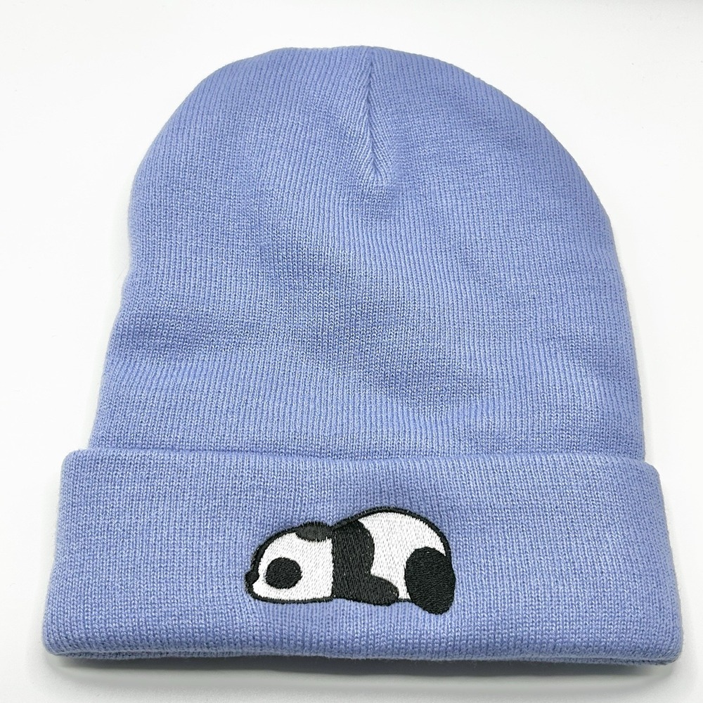 Panda Sleeping Animal Cartoon Beanie Hat Cap Knit Cuff Purple Fashion Casual